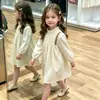 Vestido de Manga Larga para Niña Primavera Otoño Volante Cuello Alto Bordado Raya de Color Patchwork Mangas Abullonadas Estilo Mori Niña Bebé Suave