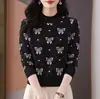 Suéter Jacquard de Cuello Medio para Mujer, Corto, Otoño e Invierno, Moda, Estilo Holgado, Top con Jersey, Camiseta de Punto para Base