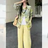Estilo Novo da Primavera de 2026, Conjunto Muito Bonito e Elegante de Camisa Fina Estampada Casual Estilo Francês e Calça de Pernas Largas para Mulheres