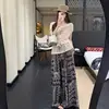 Pantalones de pijama de algodón y seda para casa de verano, longitud de nueve puntos, talla grande, pantalones casuales holgados a cuadros para casa, cómodos 05