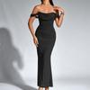 Vestido plisado de malla espiga de pescado de comercio exterior transfronterizo Europeo y americano Sexy sin espalda Hombro ajustado Cadera