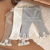 Bebés y Niños Pequeños Otoño Temprano e Invierno Bebé Niña Estilo Coreano Pantalones de Encaje Ligeramente Acampanados Elásticos con Rayas en Hoyitos Versátiles Color Puro Pantalones Acampanados