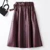 Saia de Couro Feminina 2026 Primavera e Outono Saia Midi Evasê Cintura Alta Emagrecedora Saia Evasê de Pele de Ovelha Estilo Elegante de Senhora