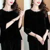 Calidad Garantizada Tallas Grandes Reductor de Edad Camisa de Terciopelo Dorado para Madres de Mediana Edad Nuevo Estilo Suelta de Seda de Morera