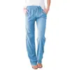 Pantalones Largos Casuales Holgados de Pierna Ancha con Cordón de Color Sólido de Algodón y Lino para Mujer Estación Independiente Pantalones de Pierna Ancha de Comercio Exterior