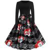Fornecimento de fábrica de um grande número de vestido de dia dos namorados com estampa de flores em chamas, gola redonda, manga comprida, vestido grande e balançante