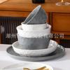 Vajilla de cerámica con patrón de piedra especial textura cóncava-convexa gris blanco avanzado superficie brillante Estilo simple Ins plato para el hogar tazón para restaurante