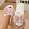Pantuflas de Felpa de Algodón Talla Grande de Invierno para Mujer con Lazo, Pantuflas Versátiles de Moda para Interiores del Hogar, Pantuflas de Algodón Cálidas y Cómodas