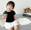 Roupas de Verão para Meninas Estilo Coreano HD Tops Versáteis Listrados com Borda Franzida para Bebês e Crianças Pequenas Doces Camisetas Coloridas de Manga Curta