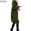 9729 outono e inverno Amazon mais vendido suéter feminino longo plus veludo bolso com capuz zíper trench coat casaco feminino