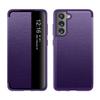 Capa de couro para Samsung S21FE, capa protetora de couro liso com proteção contra quedas e janela para Samsung S21FE