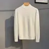Suéter masculino de inverno com gola alta parcial, camisa base lisa de corte slim para jovens, malha casual com gola média