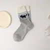 Meias Outono e Inverno Fair Isle para Mulheres, Meias de Cano Médio Outono com Gatinho e Cachorro Felpudos, Meias Japonesas Felpudas Estilo Ins para Mulheres
