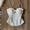 Top de tirantes strapless con encaje de rosa a rayas azules y blancas para mujer