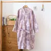 Bata de gasa de algodón puro, gasa de doble capa teñida en hilo, 100% algodón, unisex, bata fina para dormir para todas las estaciones, absorbente y de secado rápido, bata para adultos para verano