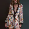 Estación Independiente Transfronterizo Europeo y Americano Otoño 2025 Nuevo Vestido Corto Elegante de Organza con Cuello en V y Mangas Largas para Mujer