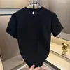 Verão Novo Tendência Masculina Pesada Manga Curta Casual Gola Redonda Versátil Camiseta Estampada Letra Top Bonito