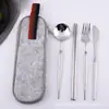 Acero Inoxidable 304 Vajilla Perla Oriental Delgada Portátil Traje Hogareño Estilo Occidental Cuchillo y Tenedor para Bistec Cuchara de Postre