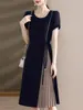 Vestido de verano a la moda para madres, vestido de cuello redondo y manga corta, vestido irregular de longitud media elegante y con estilo para mujeres de mediana edad de 50 años
