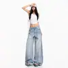 2026 Nova Tendência Caimento Fluido Confortável Retro Americano Slim-Fit Grafite Manchas de Tinta Primavera-Verão Novos Calças Largas Comprimento Total