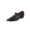 Zapatos Mary Jane Simples Retro de Piel de Oveja Entera Primavera 2025 Nuevos Cuero Puntiagudos Tacón Bajo Grueso Hebilla Zapatos de Una Capa para Mujer