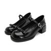 Nova Coleção Primavera 2024 Sapatos Pequenos com Laço Femininos Salto Grosso Bico Redondo Boca Rasa Francesa Mary Jane Sapatos Pequenos de Couro Sapatos Femininos