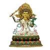 Estatua de Bronce "Buda Manjushri" Pintada a Mano de la Aldea Xizang, Adorno de Estatua de Buda "Manjushri" Estilo Xizang 7 pulgadas
