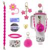 Día de San Valentín Stanley Cup Tapa de Popote Decorativa Funda para Vaso Cadena para Vaso Ins Colgante de Flor Colorida Colgante de Bola de Felpa