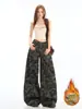 Pantalones Camuflados de Mezclilla con Forro Polar de Pierna Ancha Estilo High Street Americano para Mujeres Petites 2025 Nuevos Pantalones Cargo Rectos Sueltos de Cintura Alta