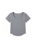 Camiseta de verano para mujer de estilo francés, cuello cuadrado, hombros rectos, corte slim, manga corta, con dobladillo asimétrico, top básico moderno y elegante