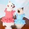 Vestido de perro estilo princesa con rayas, compatible con correa, con pequeñas mangas volantes, vestido para mascotas para gatos y perros de peluche