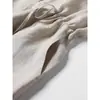 Vestido de Verão Original Rústico de Algodão Cru Linho Manga Curta para Mulheres, Vestido Artístico Retrô Cor Sólida Comprimento Médio