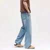 Jeans de Tencel Azul Leite Estilo High Street Americano para Homens, Nova Coleção Primavera 2026 Versátil Lavado Solto Reto Longo