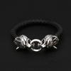 Pulsera europea y americana nueva Vikinga de acero de titanio cabeza de lobo hecha a mano cuerda de cuero personalizada creativa pulsera para hombre joyería pulsera al por mayor