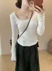 Camiseta de manga larga con cuello en U para mujer, capa base ajustada, se puede usar sola o en capas, top de cuello cuadrado ajustado y estilizado, para primavera, otoño y principios de otoño, para ir al trabajo