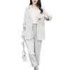 Conjunto al por mayor transfronterizo, ropa para mujer talla grande, estilo coreano de primavera, corte holgado, adelgazante, profesional, a la moda, traje de dos piezas con cintura de corbata