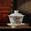 Tazón Cubierto de Esmalte Tres Talentos con Pájaros Alegres en Ramas, Cerámica Doméstica Estilo Chino Vintage para Té Kung Fu, Infusor de Té Individual