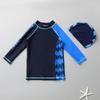 Novo Traje de Banho 2025 para Meninos, Traje de Banho de Secagem Rápida, Azul Estilo Coreano Dividido com Mangas Longas Proteção Solar Esportivo Traje de Banho Transfronteiriço
