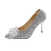 2023 Otoño Nuevo zapatos de punta fina de una sola capa zapatos de tacón de aguja para mujer boca baja tacones altos pedrería lentejuelas dama de honor banquete zapatos de boda venta al por mayor