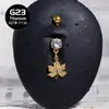Anillo para ombligo con colgante de hoja de arce de titanio, cobre con incrustación de circonita, chapado en oro de 18 quilates, joyería popular para ombligo transfronteriza, accesorio para piercing