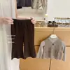 ¡Limón Salado SieteCacao Marrón! Conjunto de Otoño para Niñas Estilo Coreano Chaleco de Punto Top sin Mangas Pantalones Acampanados Conjunto de Dos Piezas Moderno