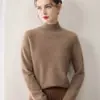 Suéter Gola Semifechada 100% Caxemira Pura Outono/Inverno Primeira Linha Prêt-à-porter Casual Tricô Solto Camada Base