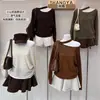 Suéter Feminino de Tricô Soltinho Ruoxin 26 Outono Novo com Gola Alta e Ombro Inclinado