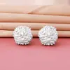 Plata Pura 999 Chapado en Plata Artesanía Fina con Diamantes 15mm Cuentas Espaciadoras de Hortensia Pulsera DIY de Cristal Blanco Accesorio de Plata Bola de Flor