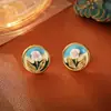 Brincos de Flores do Jardim de Monet Estilo Medieval, Estilo Pintura a Óleo Retrô, Brincos de Moda de Alto Padrão, Joias Doces e Frescas para Mulheres