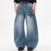 Jeans versátiles para hombre de estilo americano, deconstruidos, con dobladillo curvo y diseño único, pantalones de moda rectos de pierna ancha, longitud al suelo, nicho retro