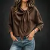 Camisa feminina moderna de estilo europeu e americano com laço para amarrar e gola fluida, top de manga longa para outono e inverno