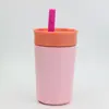 Taza de Silicona con Popote para Niños Transfronteriza Estilo Mismo que Owla Taza de Café Pequeña Capacidad 12oz Taza Térmica de Acero Inoxidable
