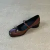 Versión de cuero suave~Zapatos Mary Jane suaves de estilo ballet artístico vintage para mujer con punta cuadrada, lazo y correa poco profunda