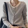 Cárdigan de Punto Rayado Nuevo de Primavera y Otoño para Mujer, Top Nicho Transfronterizo, Suéter Delgado de Manga Larga con Cuello Redondo a la Moda